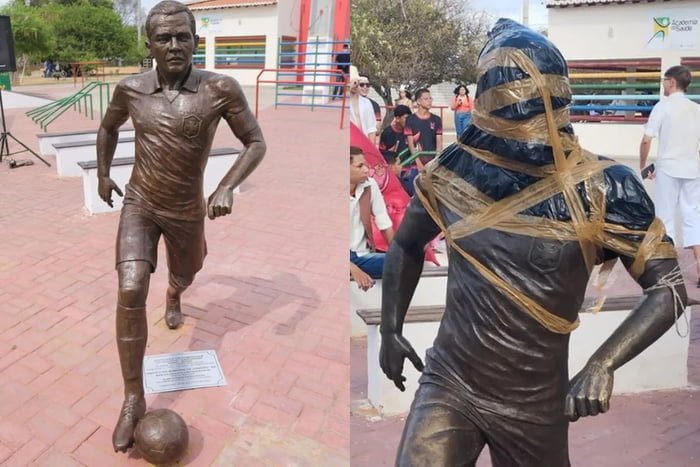 Estatua de Daniel Alves é vandalizada - Metrópoles