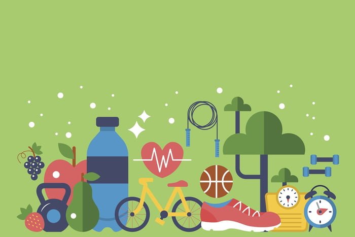 Ilustração em fundo verde mostra vários fatores para ter um estilo de vida saudável - Metrópoles - hábitos de vida saudável