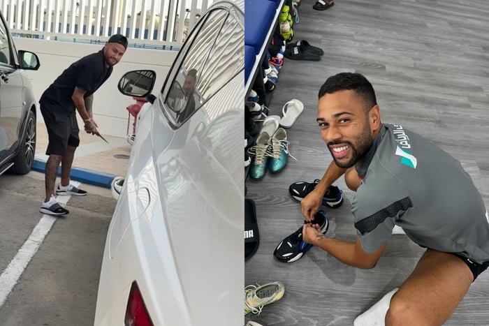 Neymar furando pneus de Renan Lodi - Metrópoles