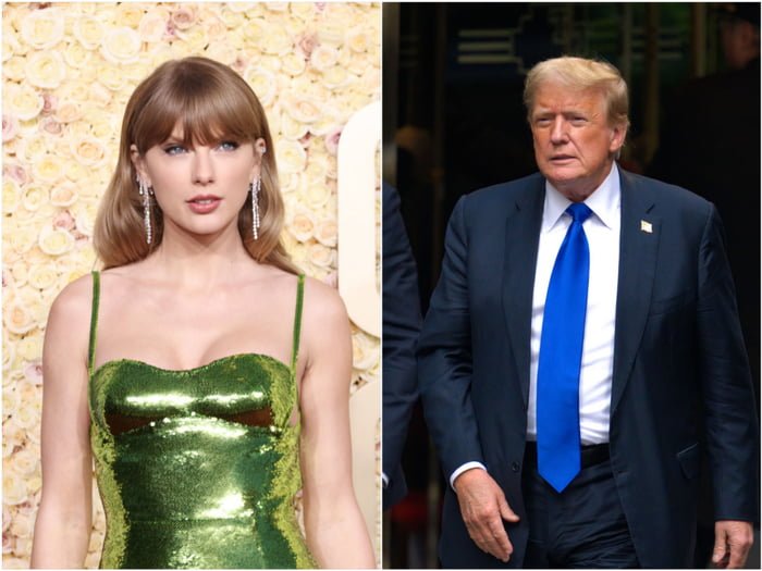 Imagem colorida de Taylor Swift e Donald Trump - Metrópoles