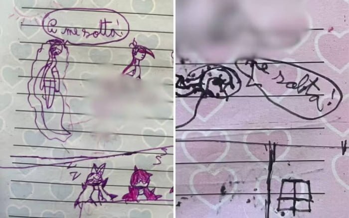 imagem colorida menina relata abusos do padrasto em desenhos