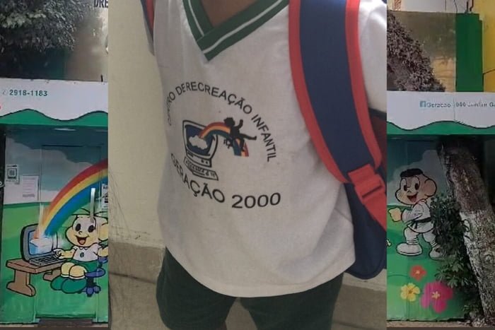 Foto colorida de dorso de criança com uniforme escolar - Metrópoles