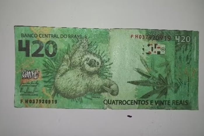 Nota falsa de R$ 420 com bicho-preguiça - Metrópoles
