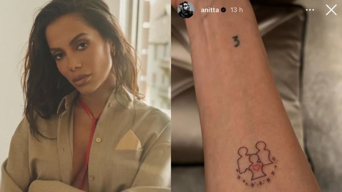 Fotografias coloridas de Anitta e da nova tatuagem da cantora